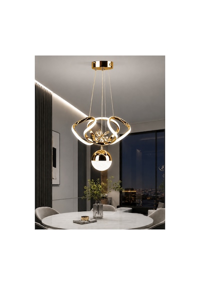 Lzy Avize Store Dron Avize - Rose Gold 3 Renk Led Li Taç Lı Modern Led Avize Aydınlatması