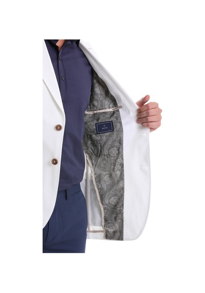 Hatemoğlu Beyaz Comfort Fit Düz Mono Yaka Casual Keten Ceket Beyaz
