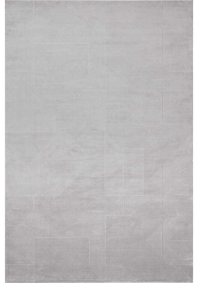 Geometrik Abstract Desenli Prato İpeksi Lüks Viskon Halı Pr04 Gri Krem-bej