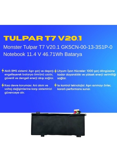Monster Tulpar T7 V20.1 Gk5cn-00-13-3s1p-0 Notebook 11.4 V 46.71wh Batarya  Uyumlu, Yüksek Performanslı