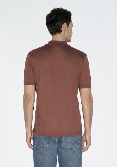 Mavi - Kahverengi Tencel Modal Karışımlı Polo Tişört 0613163-70250 Kahverengi