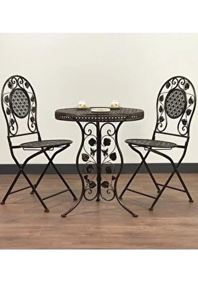 Panalı Ferforje Masa Sandalye Brown 2+1