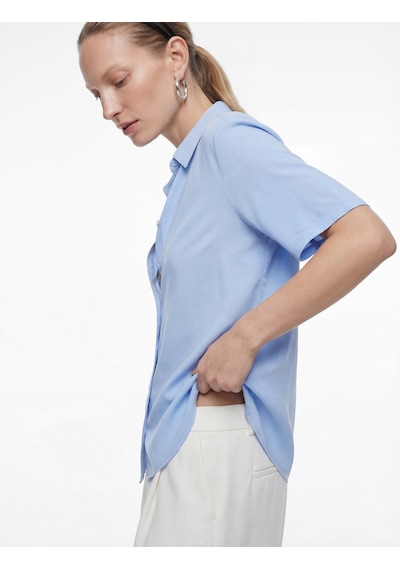 Koton Regular Fit Klasik Yaka Düğmeli Viskon Kısa Kollu Gömlek Açık İndigo 6sak60433uw