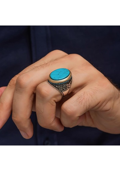 Oval Mavi Taşlı 925 Gümüş Yüzük Gümüş
