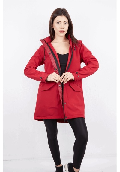 Escetic Kadın Spor Çıkarılabilir Kapşonlu, 2 Cepli Kapüşonlu Bordo Mont / Bordo
