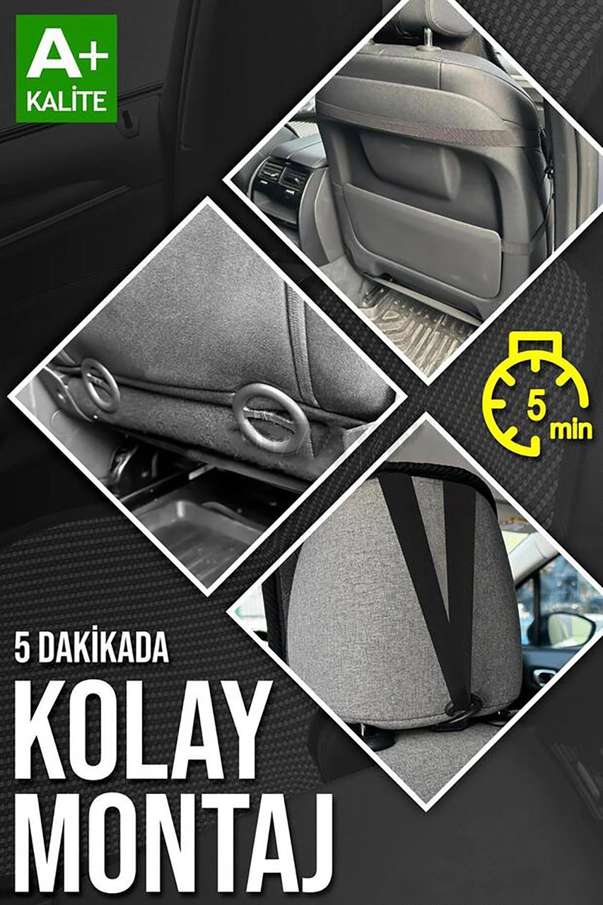 Mg Hs Uyumlu Siyah Prestij Serisi Dokuma Kumaş Oto Koltuk Kılıfı Ön Tam Arka Alt