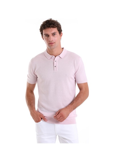 Hatemoğlu Pembe Regular Fit Jakarlı Pamuklu Polo Yaka Triko Tişört Pembe