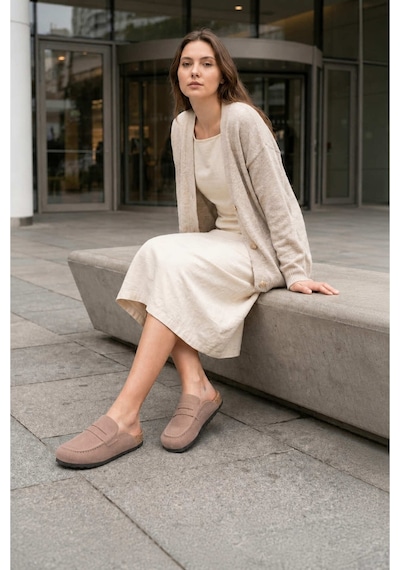 DMR Elegance Luvra Bağcıksız Hakiki Süet Deri Kadın Günlük Mantar Taban Loafer Klasik Ayakkabı Hdmt - Bej