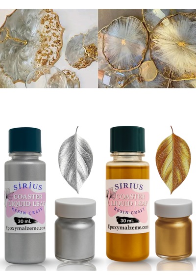 Epoksi Tasarımları İçin Kenar Varak Sıvısı Gold & Silver Renkler 30ml + 10 Gr Toz Varak
