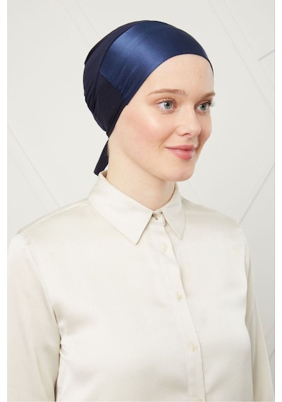 Melodi Scarf Kadın Tesettür Bağlamalı Saten Bone Lacivert Lacivert