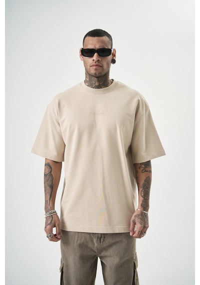 Respire Erkek Da Vinci Baskılı Oversize T-shirt Bej