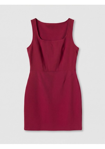 Lcw Vision Bordo Kare Yaka Belden Oturtmalı Mini Elbise