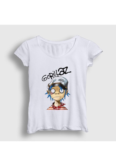 Presmono Kadın 2d Gorillaz T-shirt Beyaz