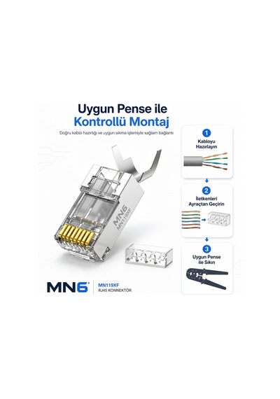 Mn119xf Cat7 Ftp Sftp Ez Rj45 Konnektör 3 Adet Metal Gövdeli Kalın Kablo Uyumlu