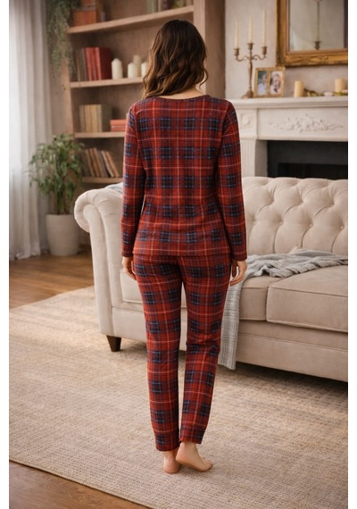 Pemilo Kadın 3572 Uzun Kol Süet Pijama Takımı Bordo