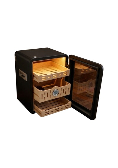Premiumquality Las Palmas İçi Ledli Siyah Sedir Humidor Puro Kutusu - Tr9829