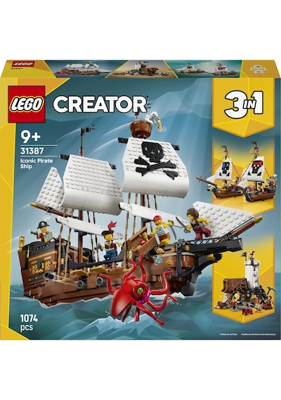 LEGO® Creator 3’ü 1 Arada İkonik Korsan Gemisi 31387 - 9+ Yaş için Kale veya İki Gemi Olabilen Oyuncak Yapım Seti (1074 Parça)