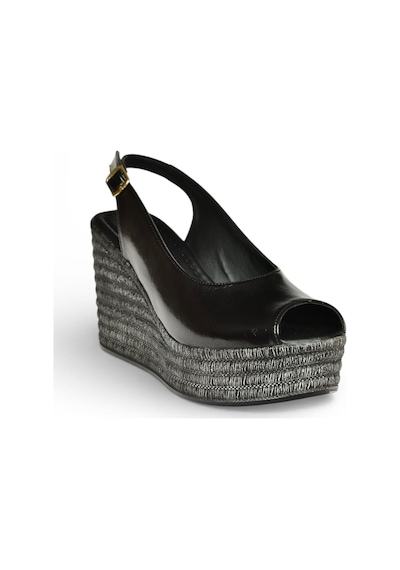 Fox Shoes Y996553560 Siyah Rustik Dolgu Topuklu Kadın Ayakkabı Siyah