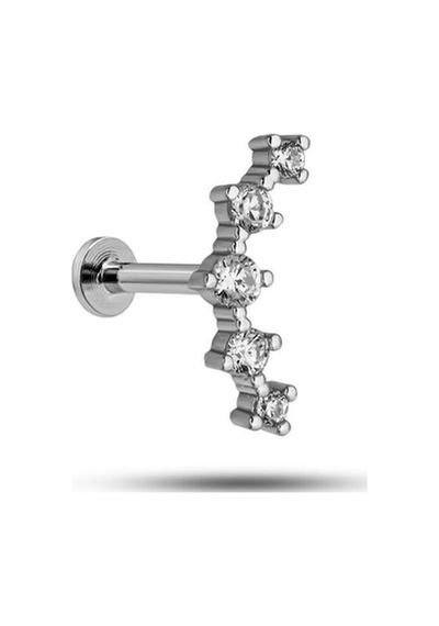 925 Ayar Gümüş Rodyumlu Minimal Altı Taşlı Model Tragus Piercing Küpe