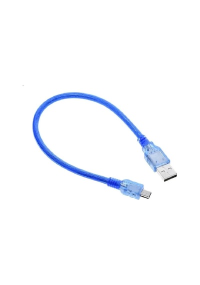 Mini Usb Type-b 30 Cm Veri Ve Şarj Kablosu Şeffaf Mavi Arduino Nano Uyumlu