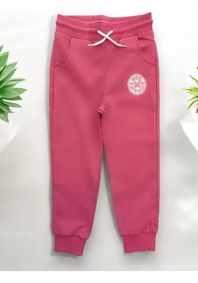 Kız Çocuk Beli Paçası Lastikli Pamuklu Eşofman Alt-14303 Pembe