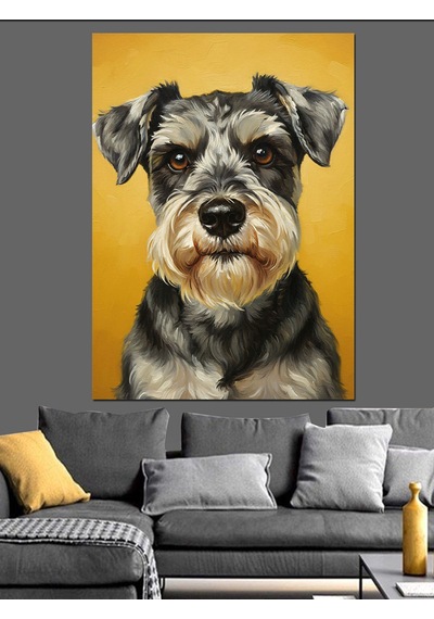 Sevimli Schnauzer Köpek Portresi Dekoratif Kanvas - Mdf Ahşap Tablo