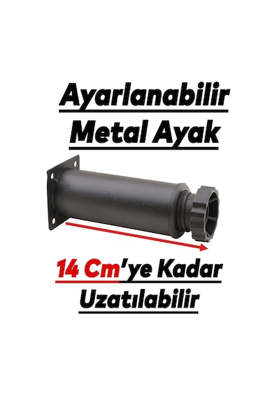 Badem10 Ayarlanabilir Mobilya Kanepe Baza Koltuk Metal Destek Yükseltici Ayağı 12 Cm Siyah Metal Ayak 4 Adet 6395751