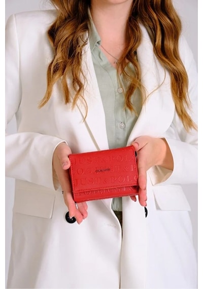 Just Polo Kadın 6 Kart Bölmeli Fermuarlı Ve Çıtçıt Kapamalı Şık Cüzdan Shopper Kırmızı