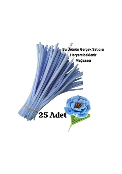 25 Adet Açık Mavi Şönil ,çiçek Yapımına Uygun Tüylü Tel, 30 Cm 6 Mm