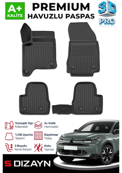 S-dizayn Citroen C4 Hybrid 3d Pro Havuzlu Paspas 2025 Üzeri A+ Kalite