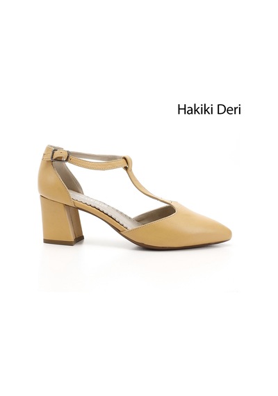 Gönderi(R) Gönderi R Hardal Bilekten Bağlı Orta Topuklu Hakiki Deri Ayakkabı Hardal