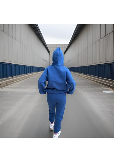 Ceyss Design Unisex Üç İplik Şardonlu Oversize Hoodieli Eşofman Takımı-indigo İndigo