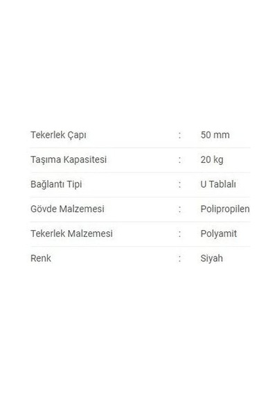 Badem10 Döner Mobilya Ofis Koltuk Tekeri Geçme U Tablalı Teker 50 Mm Siyah 20 Kg