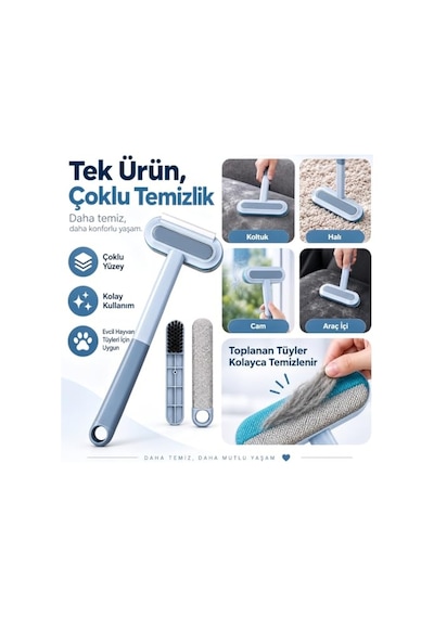 Çok Başlı Fırça 4'ü 1 Arada, Kedi Köpek Tüy Toplama, Tüm İhtiyaçlar Bir Fırçada Cam Ayna Pencere Kumaş Halı Koltuk Temizleme, Evcil Hayvan Tüyü Ve Çoklu Yüzey Temizlik Araç Oto Mini Fırçası