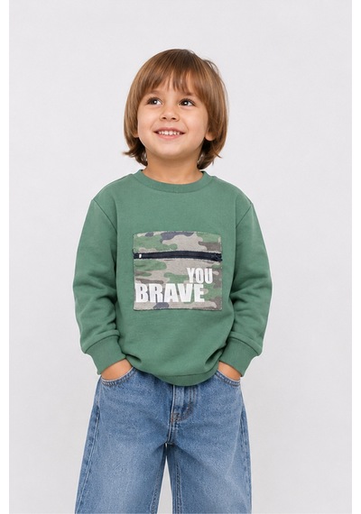 Overdo Kids Erkek Çocuk Kamuflaj Desenli Uzun Kol Sweatshirt Yeşil