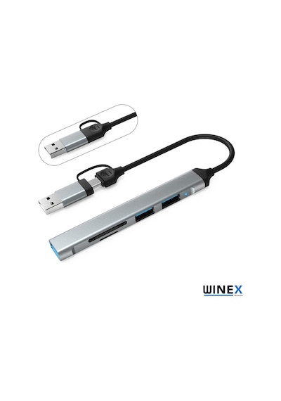 Aırsky Winex 5in1 UsbA Type-C To UsbA 3.01, TF, SD Çoklayıcı Hub Adaptör