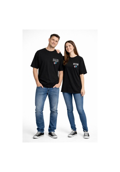 Nevermınd Anne Baba Kombini Mom Dad Baskılı Çift Tişört Oversize Unisex 2 Li Set Siyah Siyah