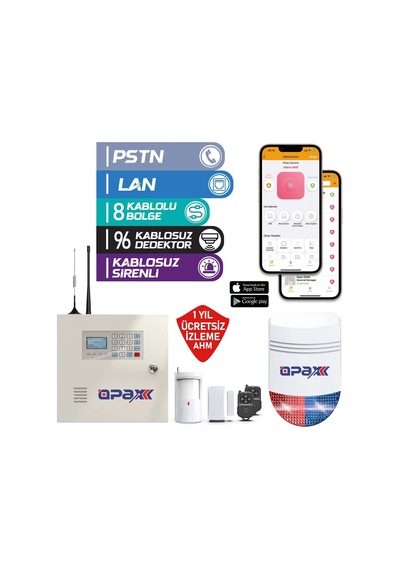 Opax-2545lan Bgr-09 Kablosuz Sirenli Akülü Lan/pstn Kablolu/kablosuz Ev Ve İşyeri Alarm Seti
