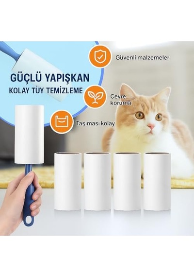Tüy Toplayıcı Set 1 Sap + 6 Rulo Toplam 360 Yaprak Kedi Köpek Tüyü Ve Toz Temizleyici Giysi, Mobilya Ve Araç Koltuğu İçin Ekonomik Paket
