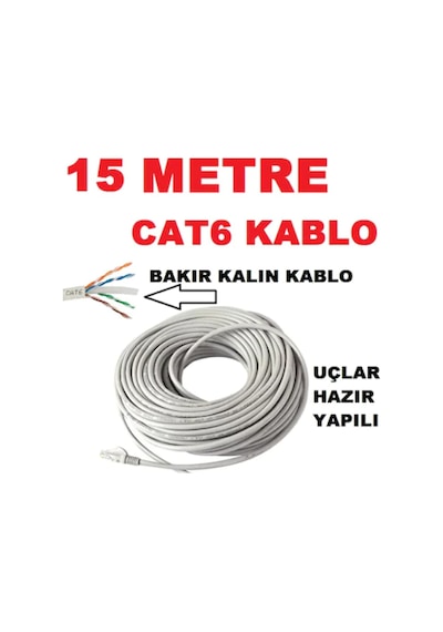 Cat6 Kalin Bakir Internet Kablo 15 Metre