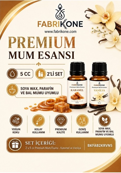 Premium Mum Esansı 5 Cc 2'li Set - Karamel, Vanilya - Soya Wax, Parafin, Jel Wax Ve Bal Mumu Uyumlu Bkfab2krvn5 Karışık
