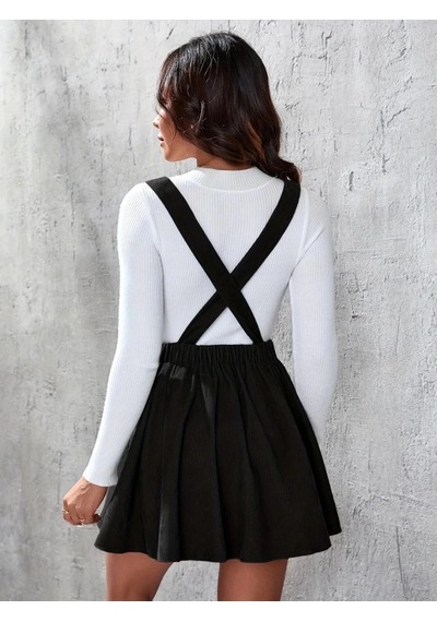 Kadın Askılı Sırttan Çapraz Detaylı Kısa Kiloş Kadife Mini Elbise Siyah