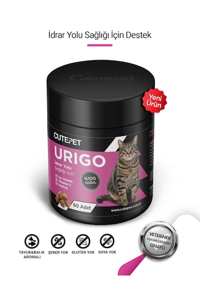 Cutepet Urigo Kedi Üriner Sağlık Tableti 60 Adet İdrar Yolu Ve Mesane Destekleyici Takviye