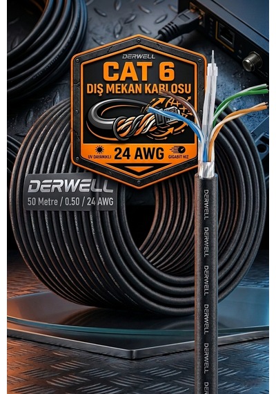 50 Metre Dış-iç Ortam Mekan Bakır Tel Cat6 Internet Kablosu Yüksek Hız 24awg 2 Katlı Ethernet Kablo