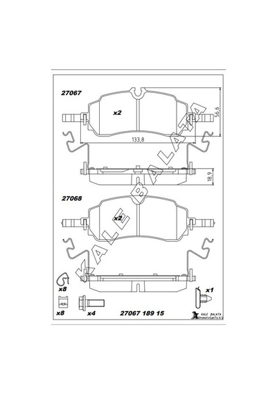 Kale 27067 189 15 Msh Kd20 Arka Fren Balatası Yenı Transıt Custom V710e 23 Ktpz312m008ab-2712621-7tg698451 -