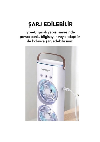 Masaüstü Vantilatör Taşınabilir Buzlu Su Spreyli Çift Katlı Fan Rgb Led Şarjlı Kumandalı 6000 Rpm