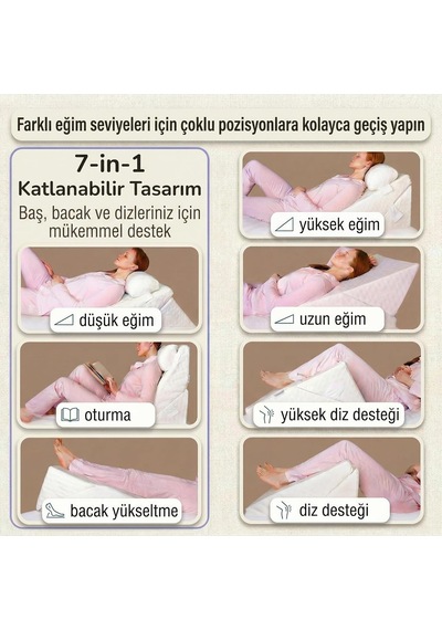Viscoelastik Reflü Yastığı - Ameliyat Sonrası Uyku Ve Dinlenme - Cerrahi Sonrası İçin 7s'i 1 Arada Üçgen Yastı Çok Renkli