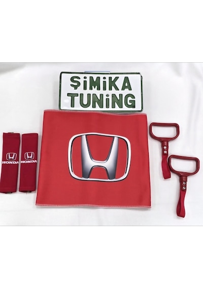 Honda Kırmızı Otomobil Torpido Havlusu Ve 2'li Kemer Kılıfı Ve 2'li Araç Tutamaçı