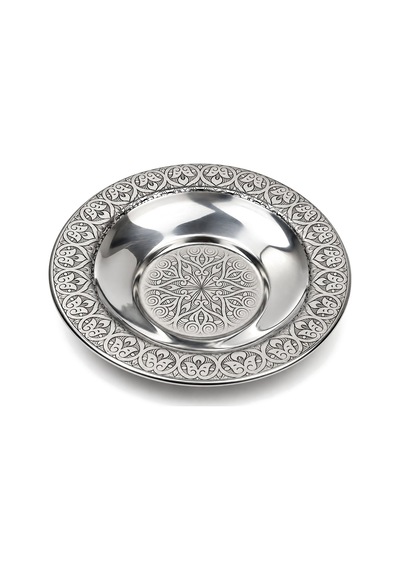 Binbir Trend 10 Cm Otantik Desenli Paslanmaz Çelik Çay Tabağı, Kırılmaz Metal Çay Bardağı Altlığı 6 Adet Gümüş