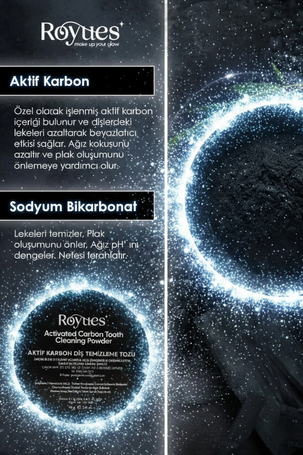 Activated Carbon Diş Beyazlatıcı Toz Sararma Ve Leke Karşıtı Siyah Kömürlü Diş Tozu 40g
